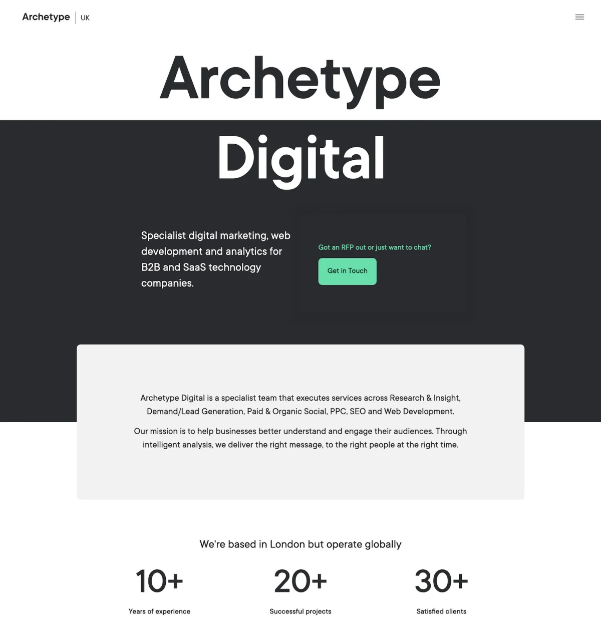 The Archetype UK Digital Team homepage